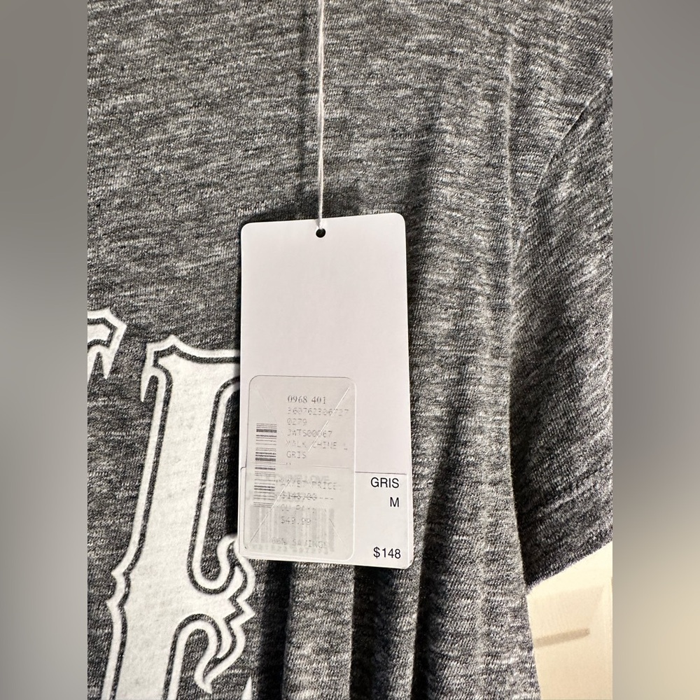 ZADIG & VOLTAIRE NWT WALK CHINE LOVE TEE GRAY - Picture 6 of 8